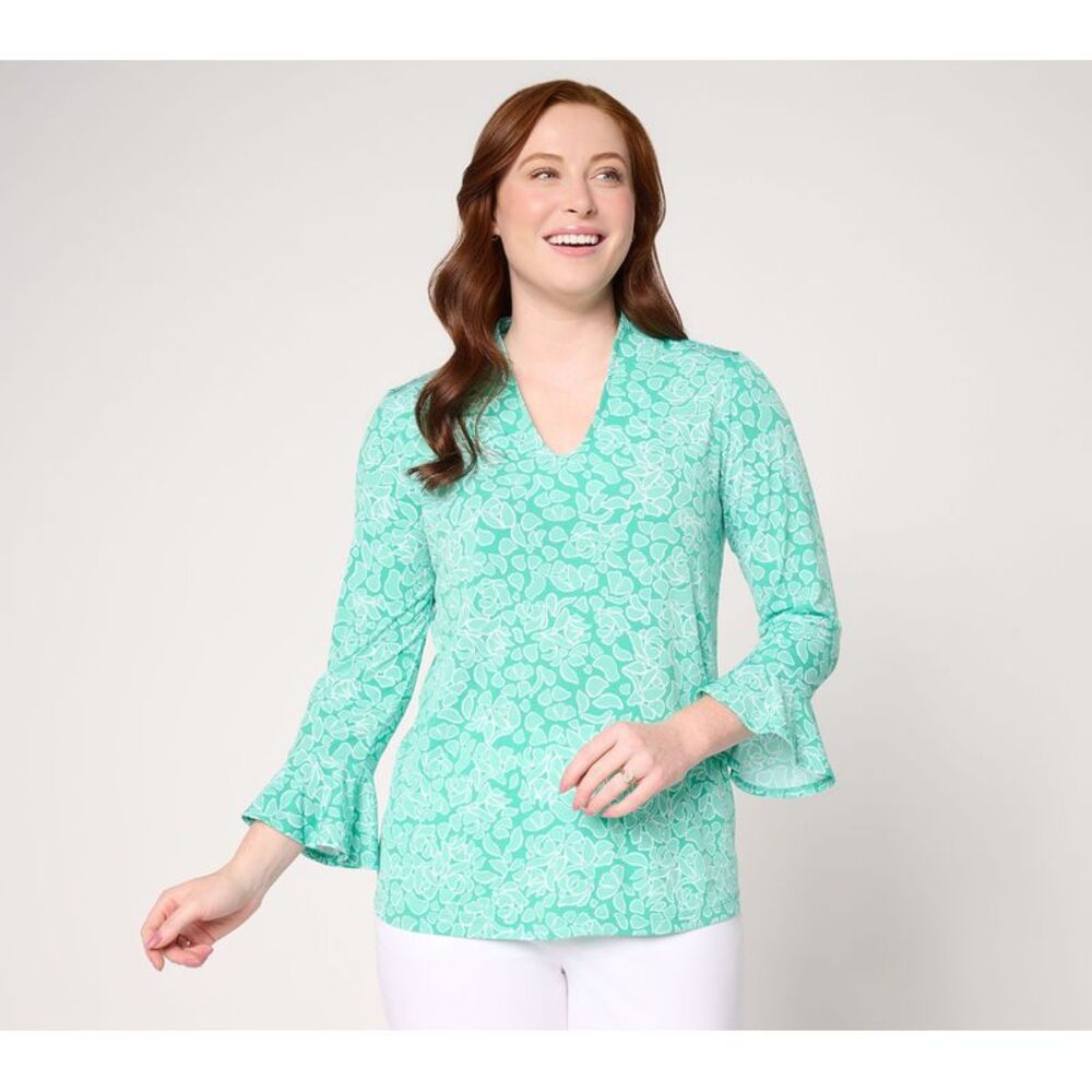 Susan Graver Women's Top Sz S Make Your Selection: Printed Liquid Green